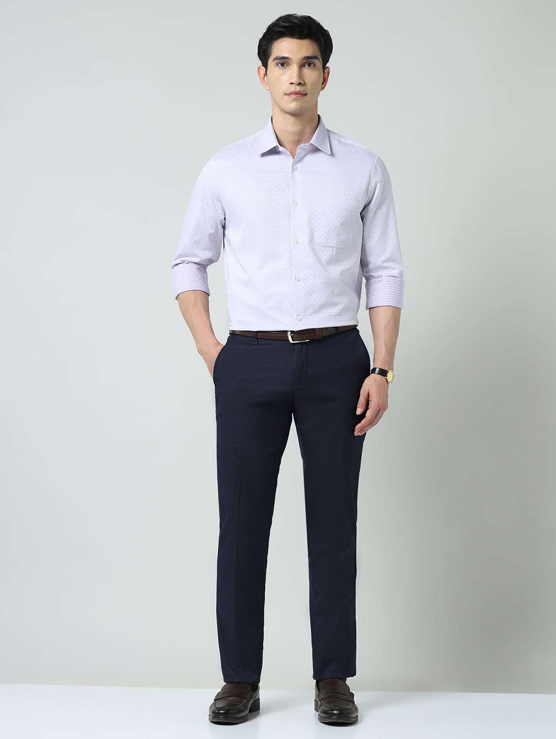 men solid mid rise flat front formal trouser - 22337983 -  Standard Image - 4