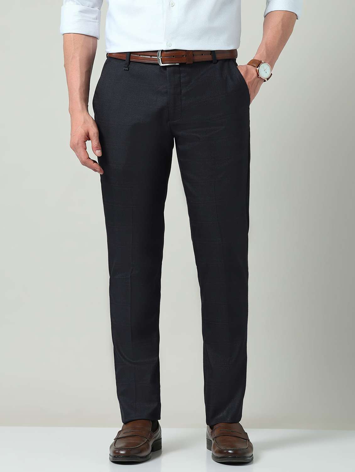 men solid mid rise flat front formal trouser