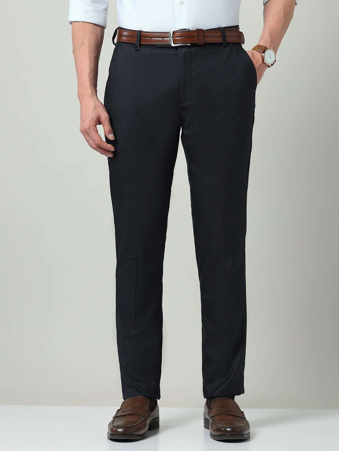 men solid mid rise flat front formal trouser - 22337984 -  Standard Image - 1