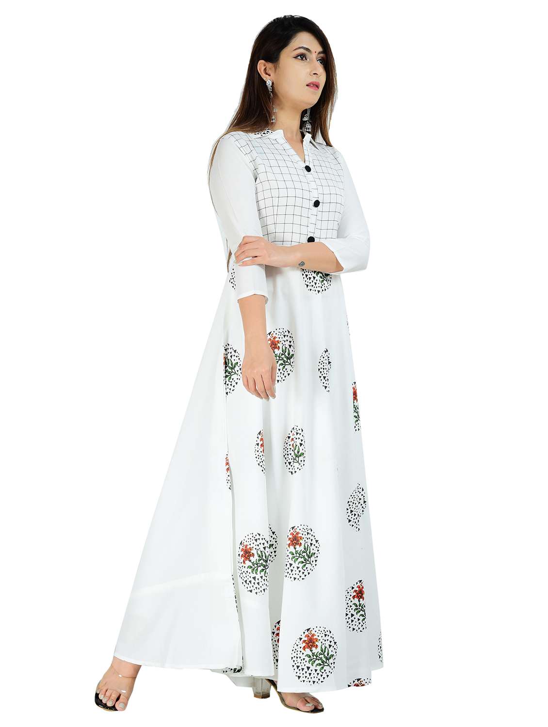 women printed three quarter sleeve ethnic dress - 22338055 -  Standard Image - 1