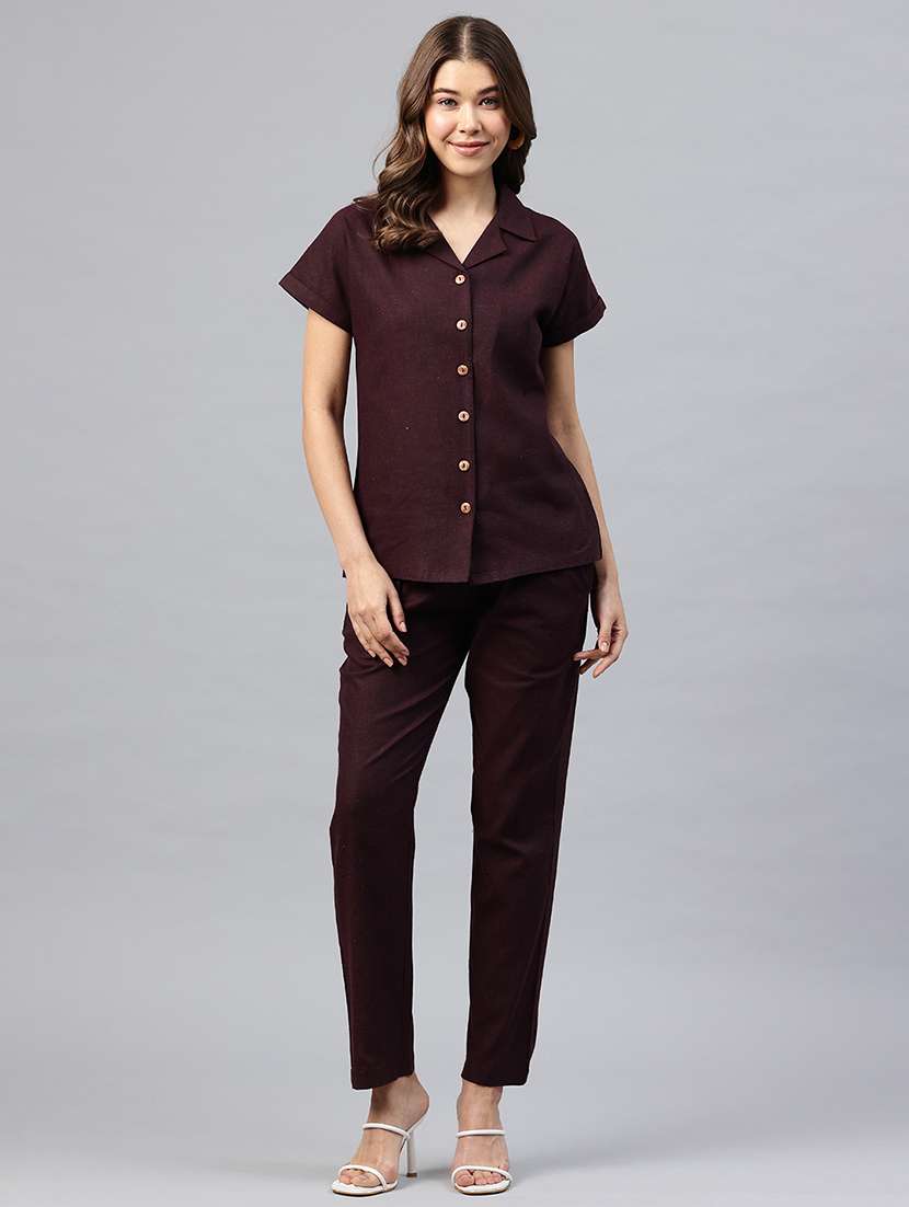 women solid shirt and trouser co-ord set - 22338076 -  Standard Image - 1