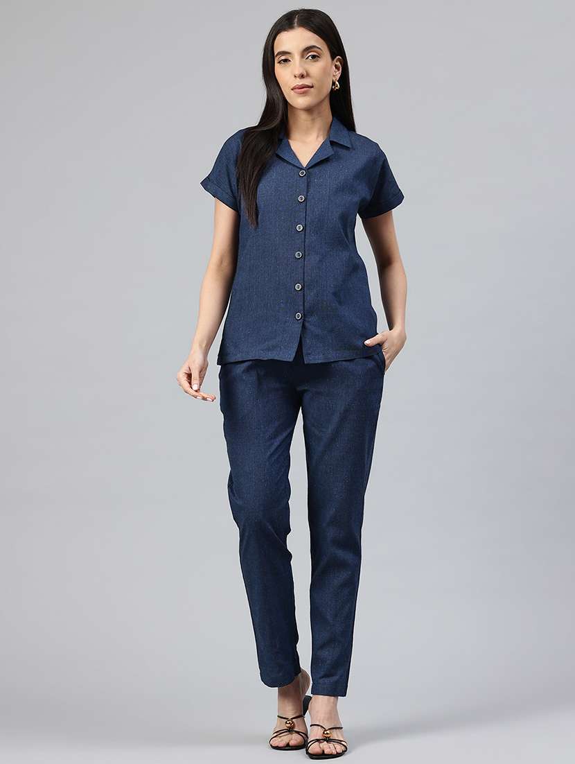 women solid shirt and trouser co-ord set - 22338077 -  Standard Image - 1