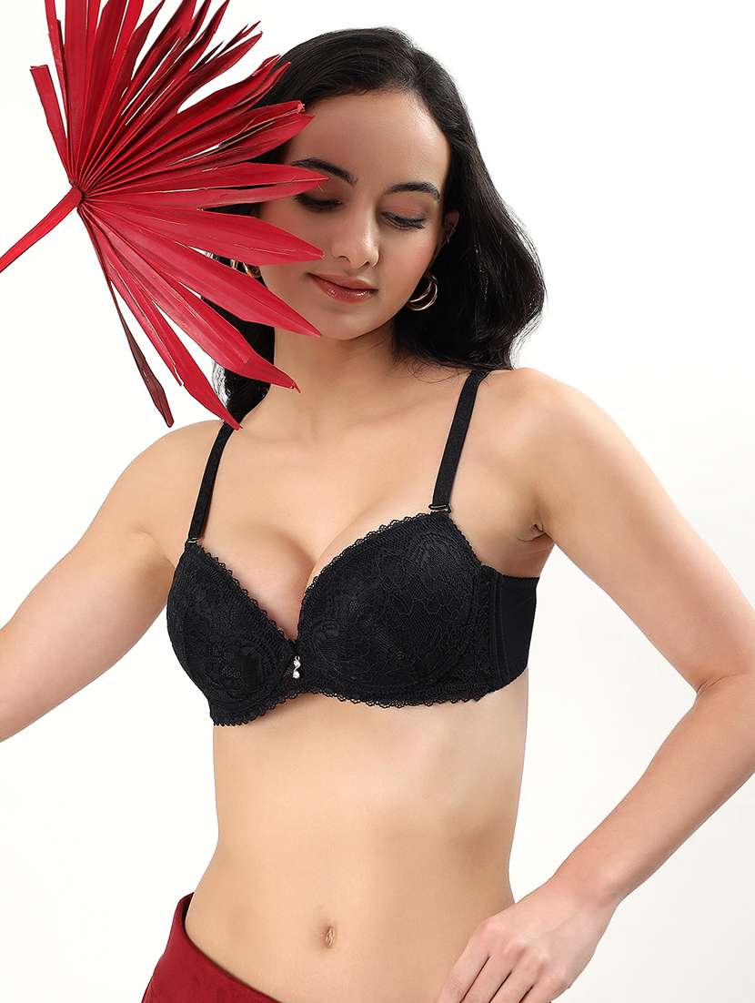women solid underwired lace push up bra - 22338089 -  Standard Image - 1