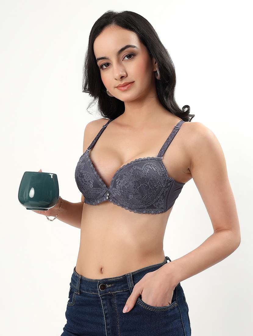 women solid underwired lace push up bra - 22338090 -  Standard Image - 1