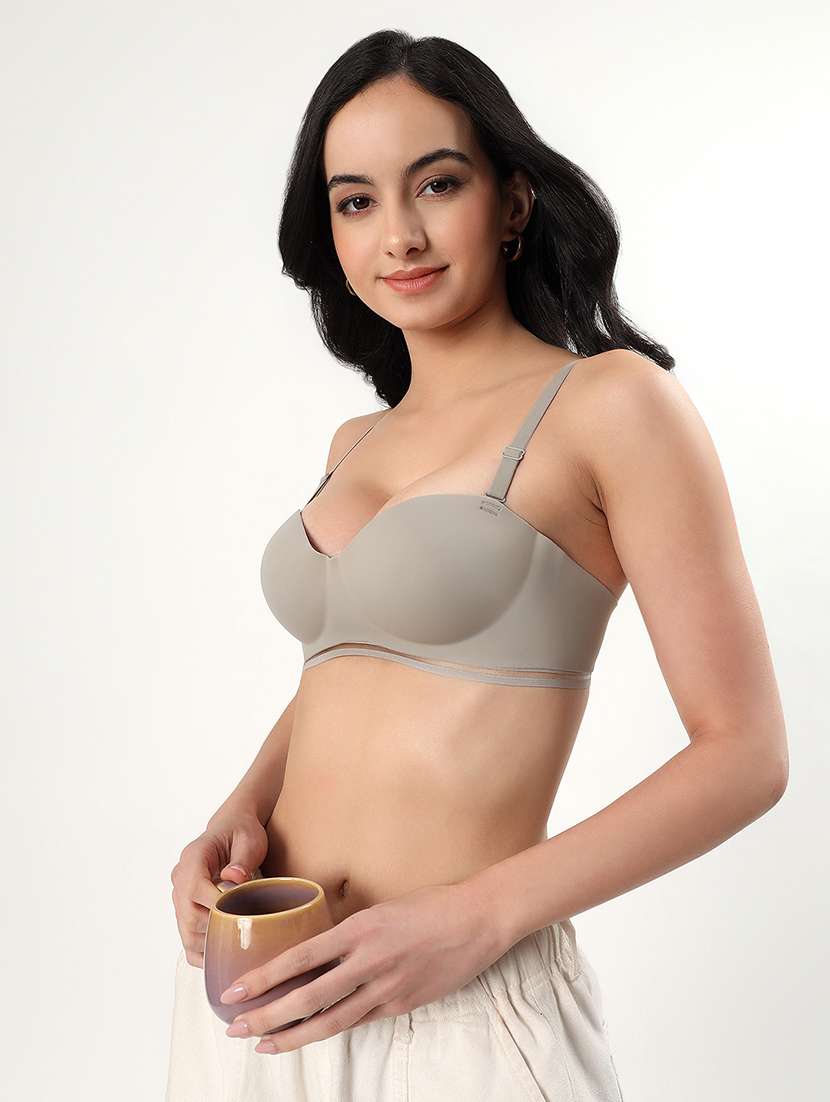 women solid padded balconette bra - 22338095 -  Standard Image - 1