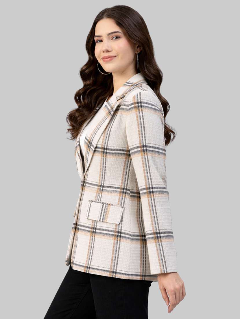 women checkered long sleeve double breasted blazer - 22338193 -  Standard Image - 1