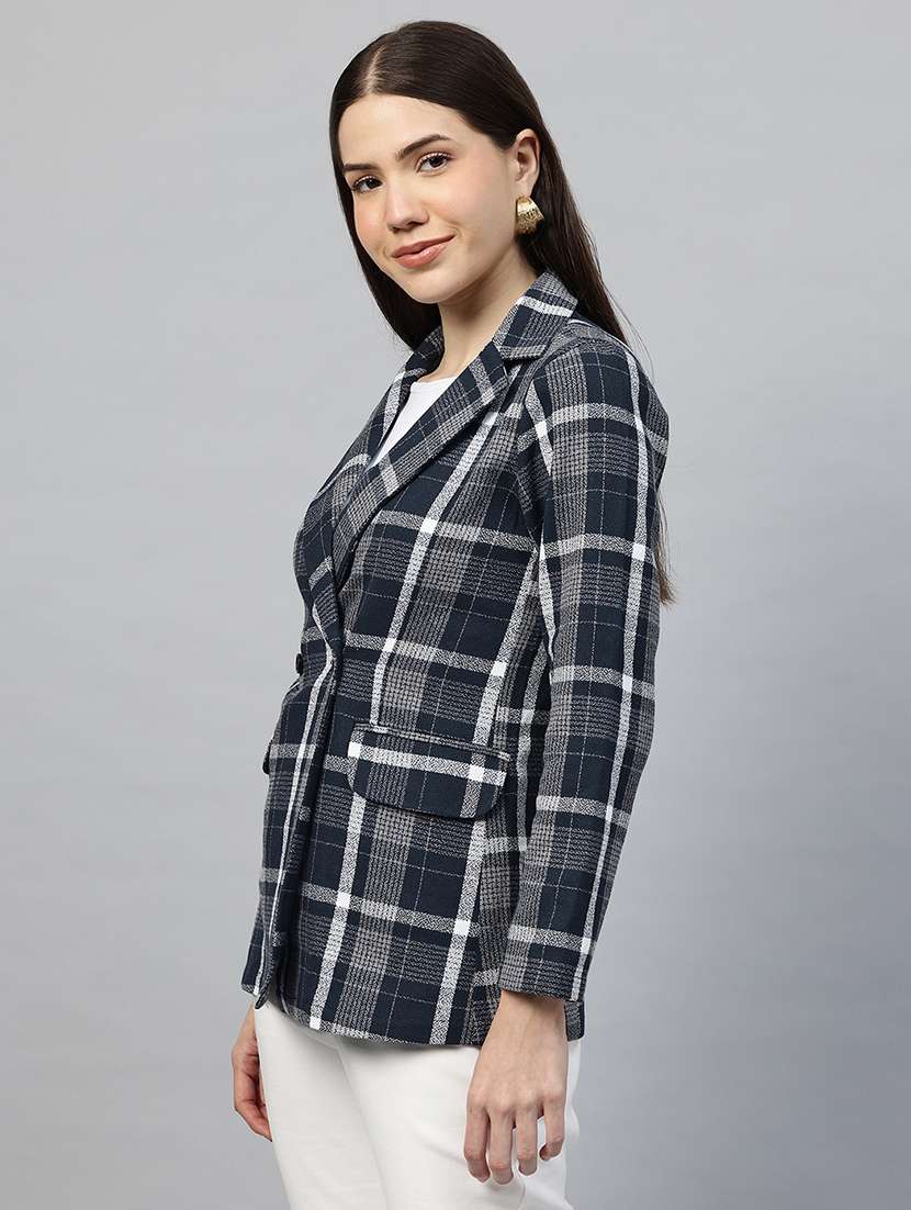 women checkered long sleeve double breasted blazer - 22338194 -  Standard Image - 1