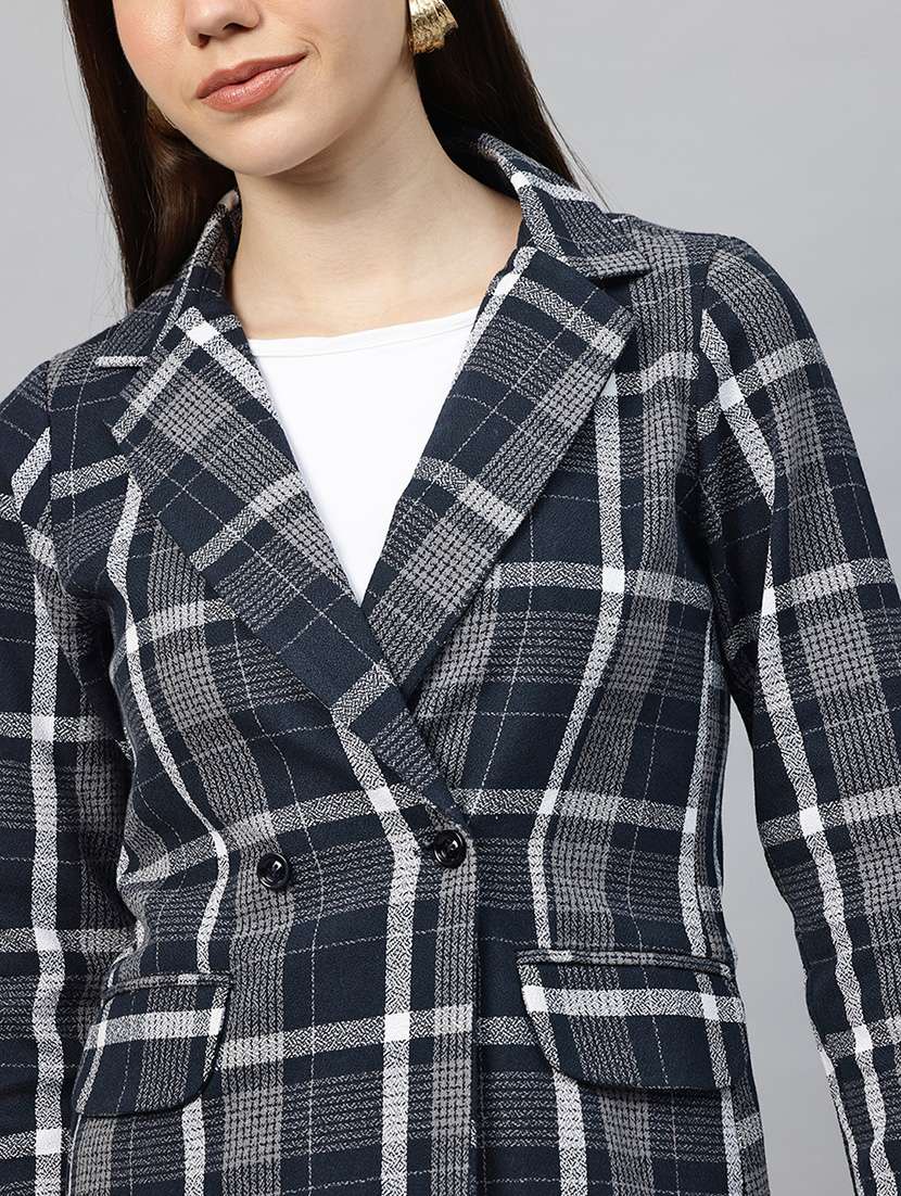 women checkered long sleeve double breasted blazer - 22338194 -  Standard Image - 4