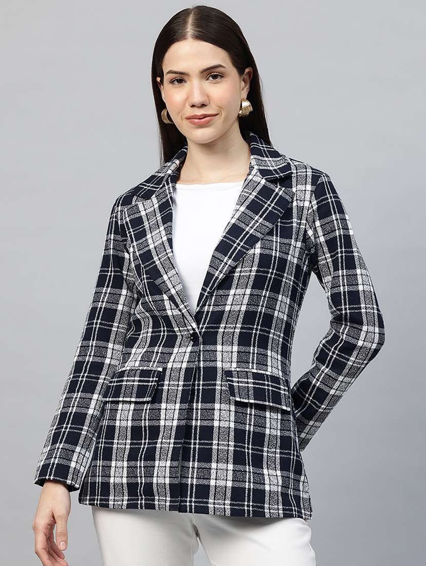 women checkered long sleeve double breasted blazer
