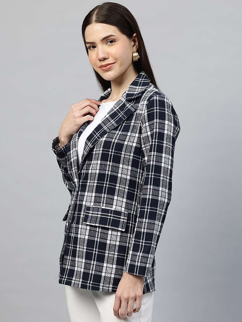 women checkered long sleeve double breasted blazer - 22338195 -  Standard Image - 1
