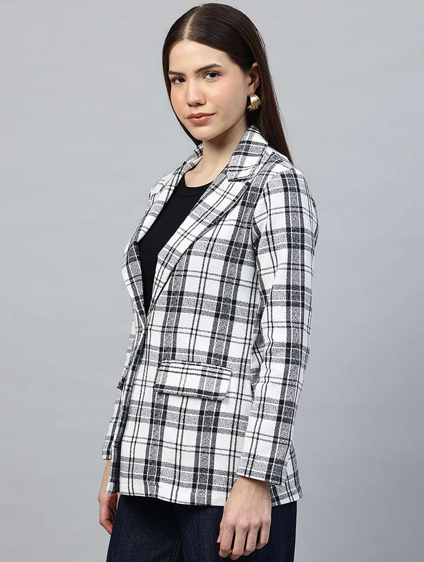 women checkered long sleeve single breasted blazer - 22338196 -  Standard Image - 1