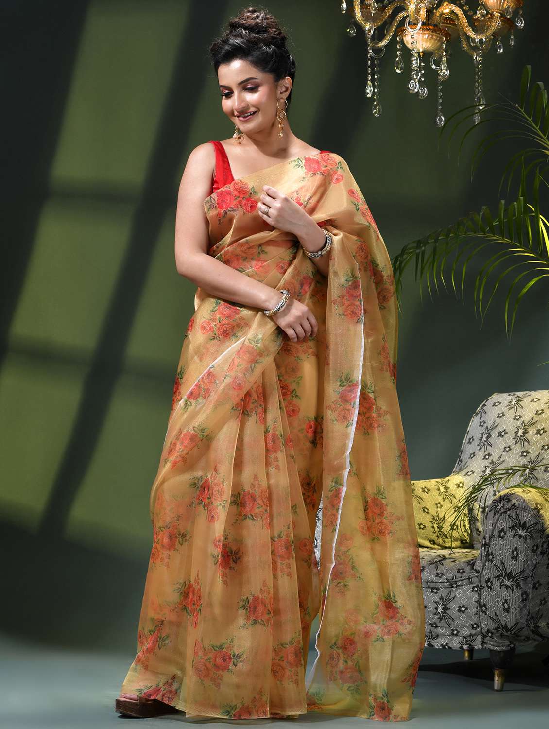 women floral printed saree - 22338204 -  Standard Image - 1