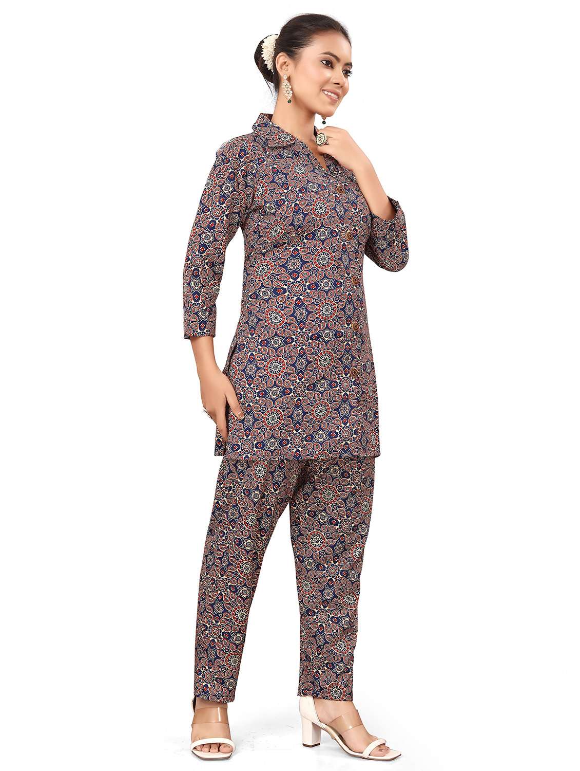 women printed three quarter sleeve co-ord set - 22338221 -  Standard Image - 1