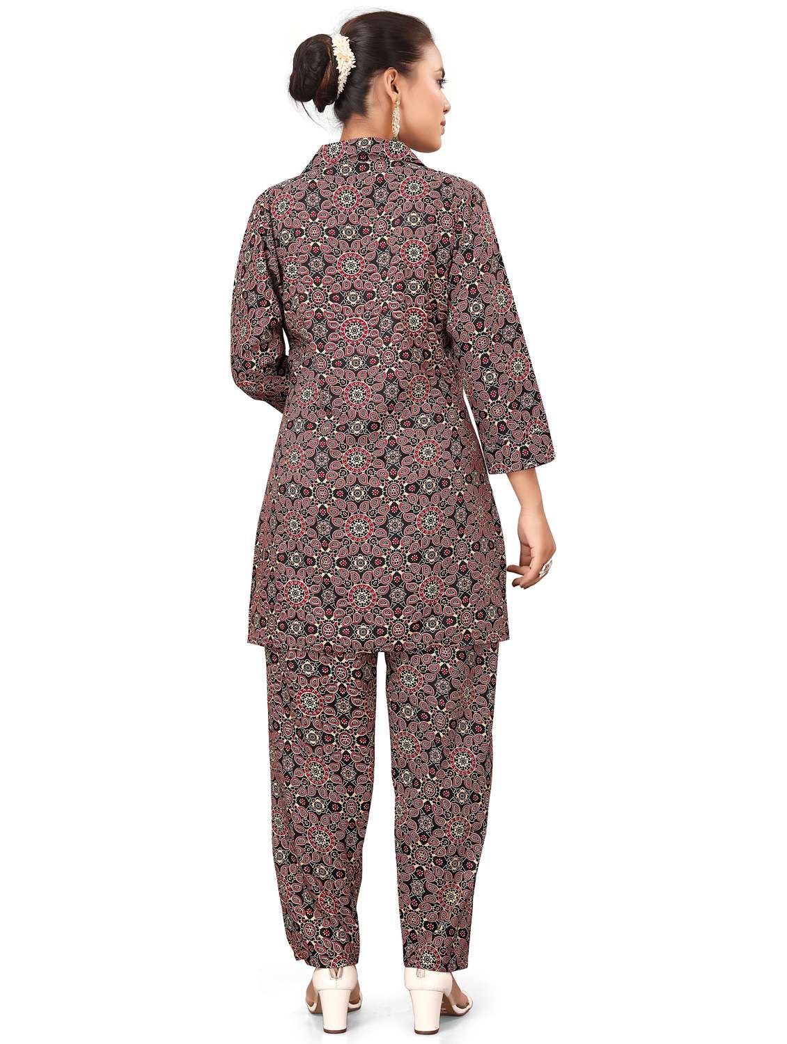 women printed three quarter sleeve co-ord set - 22338227 -  Standard Image - 1
