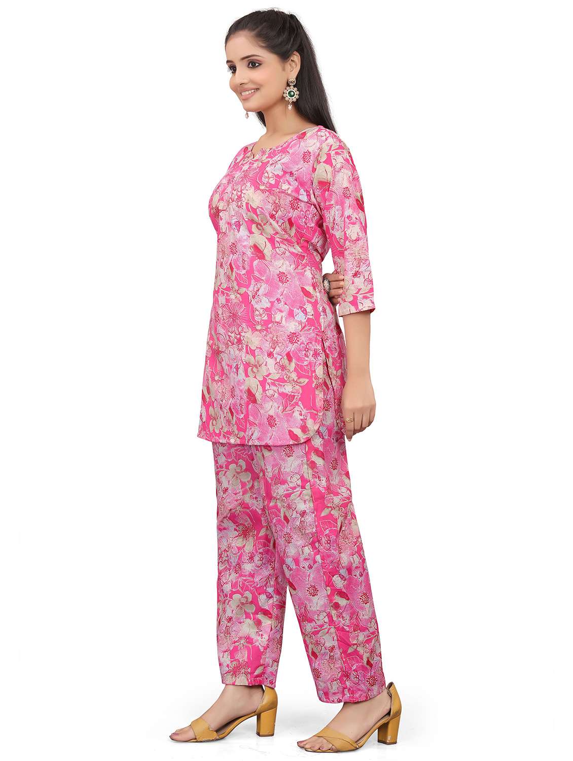 women printed three quarter sleeve co-ord set - 22338232 -  Standard Image - 1