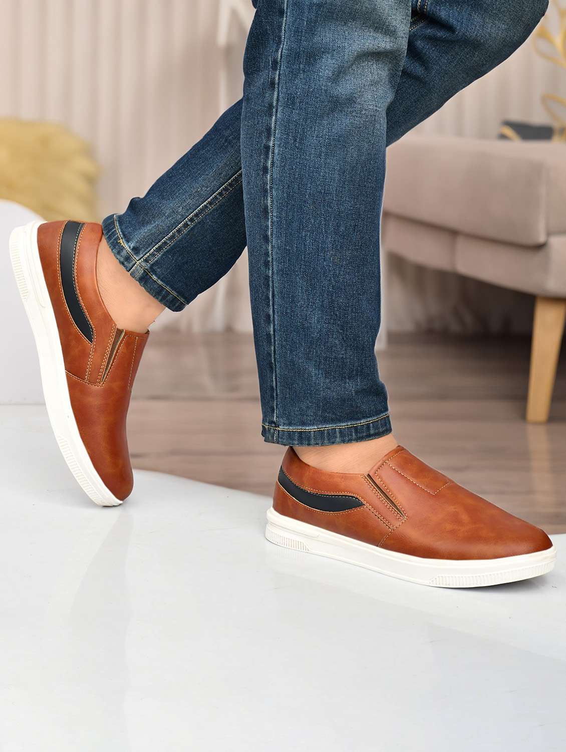 men brown slip on loafer - 22338396 -  Standard Image - 1