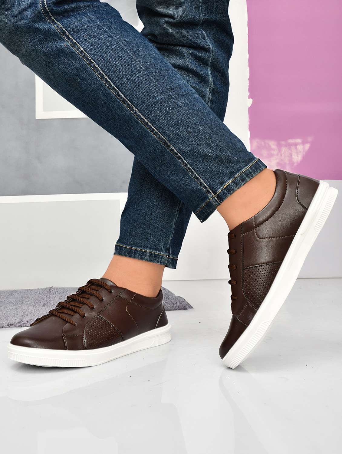 men brown lace-up sneaker - 22338398 -  Standard Image - 1