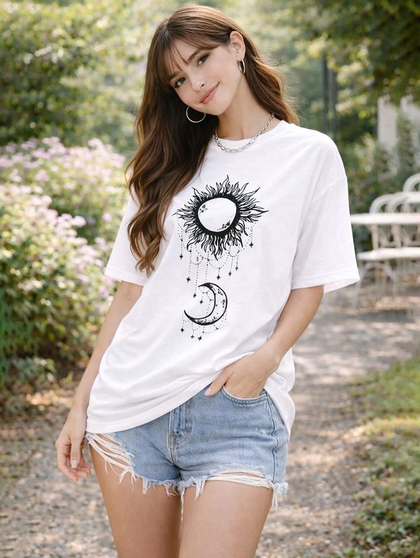 women printed short sleeve oversized t-shirt - 22338405 -  Standard Image - 1