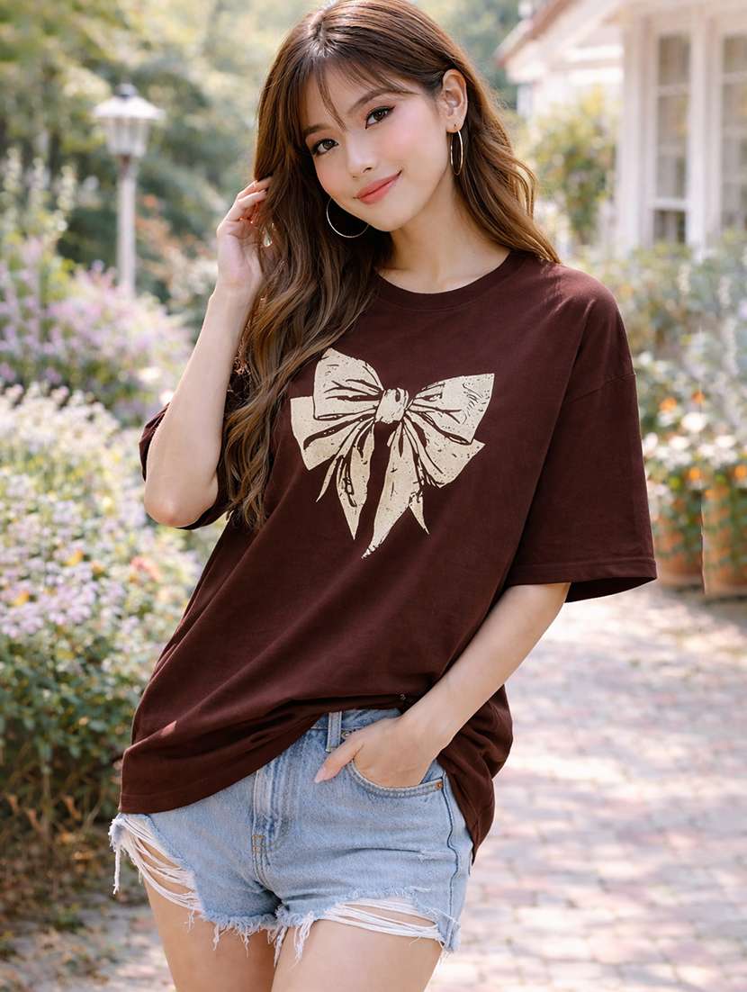 women printed short sleeve oversized t-shirt - 22338410 -  Standard Image - 1