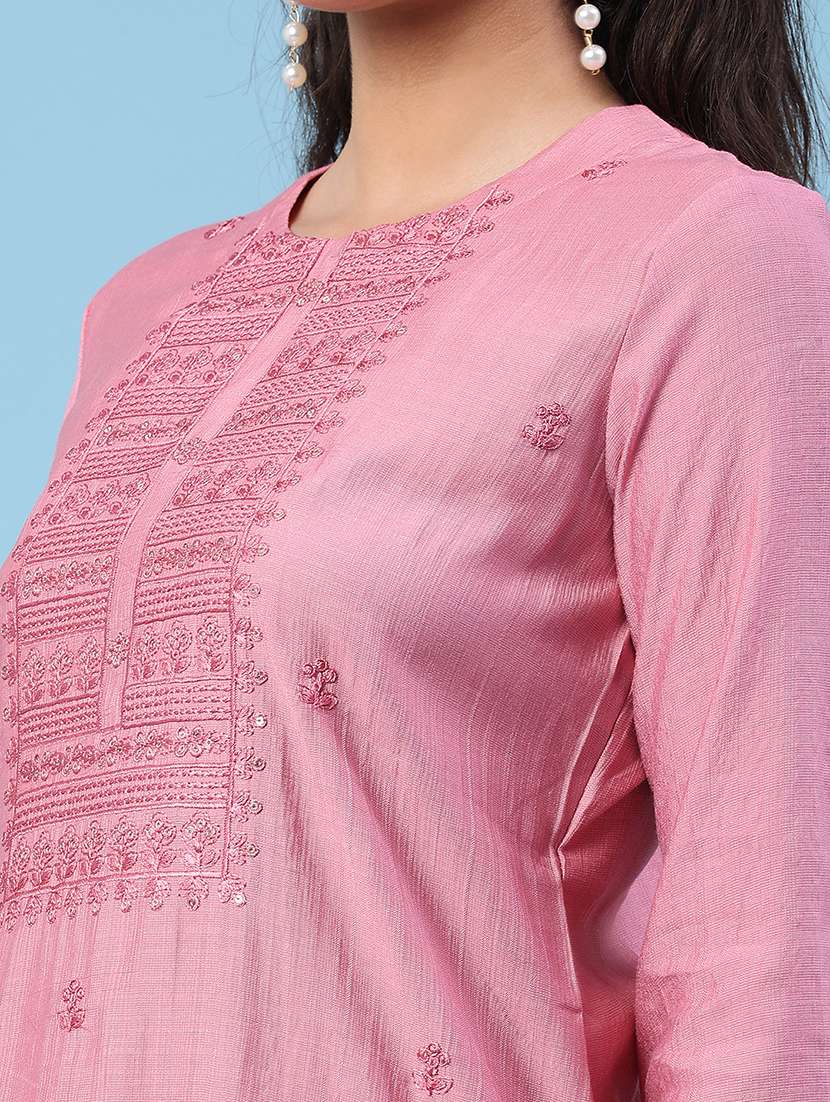 women embroidered three quarter sleeve kurta pant with dupatta set - 22338440 -  Standard Image - 1