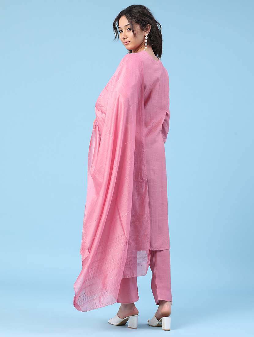 women embroidered three quarter sleeve kurta pant with dupatta set - 22338440 -  Standard Image - 4