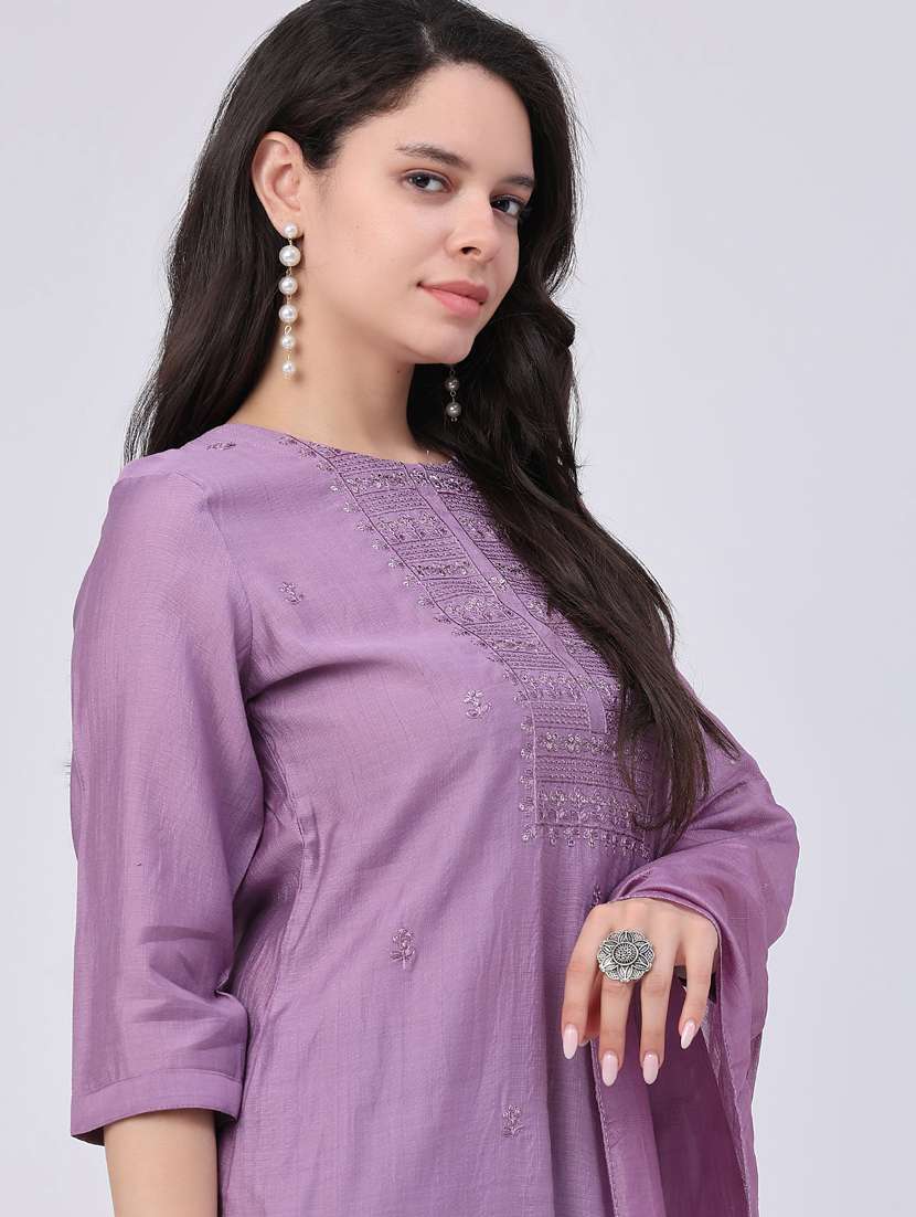 women embroidered three quarter sleeves kurta pant set with dupatta - 22338442 -  Standard Image - 1