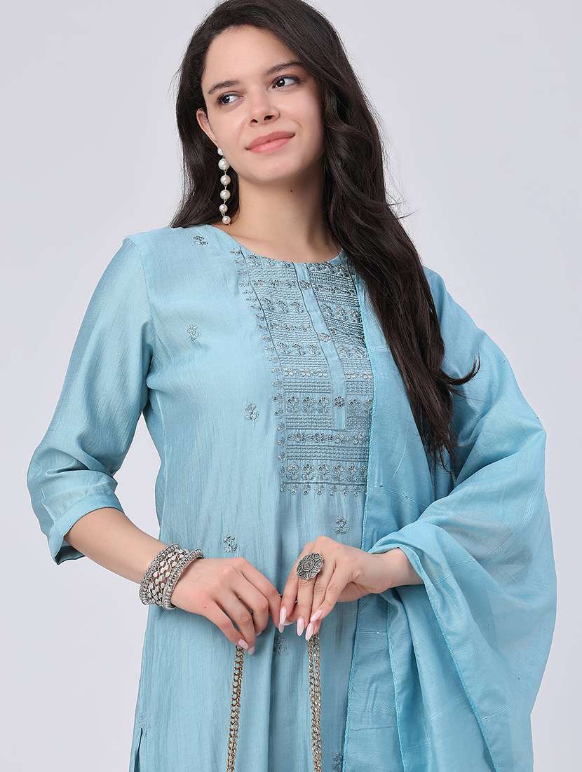 women embroidered three quarter sleeves kurta pant set with dupatta - 22338444 -  Standard Image - 1