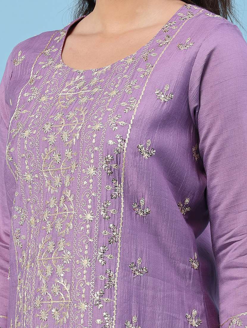women embroidered three quarter sleeve kurta pant with dupatta set - 22338445 -  Standard Image - 1