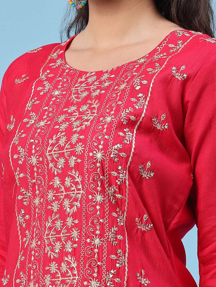 women embroidered three quarter sleeve kurta pant with dupatta set - 22338447 -  Standard Image - 4