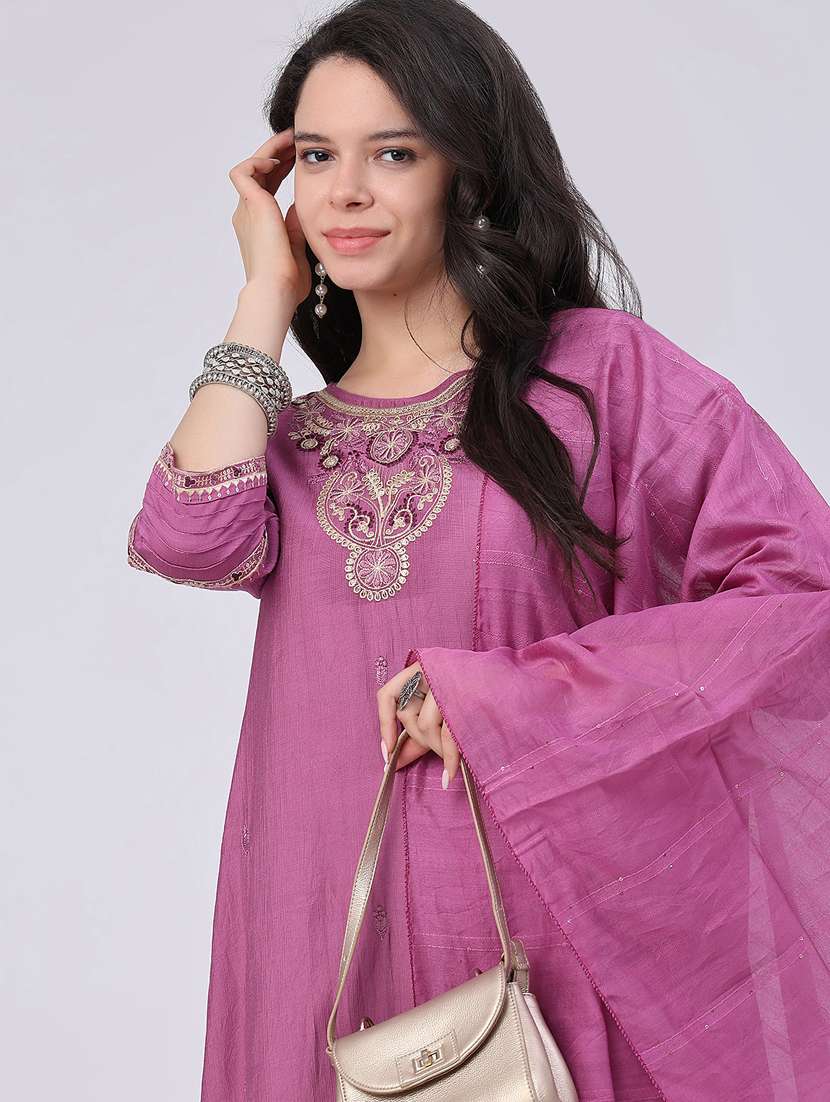women embroidered three quarter sleeves kurta palazzo set with dupatta - 22338452 -  Standard Image - 1