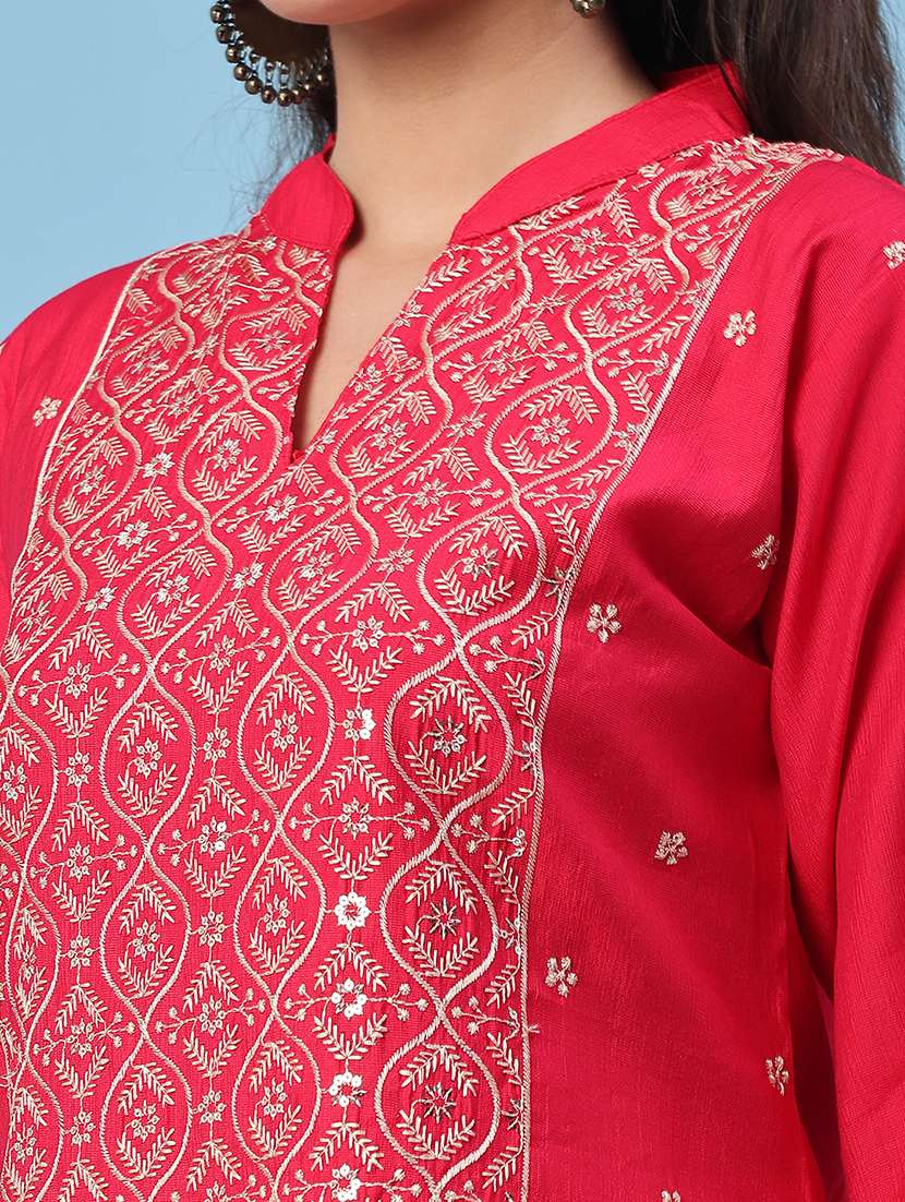 women embroidered three quarter sleeve kurta pant with dupatta set - 22338453 -  Standard Image - 1