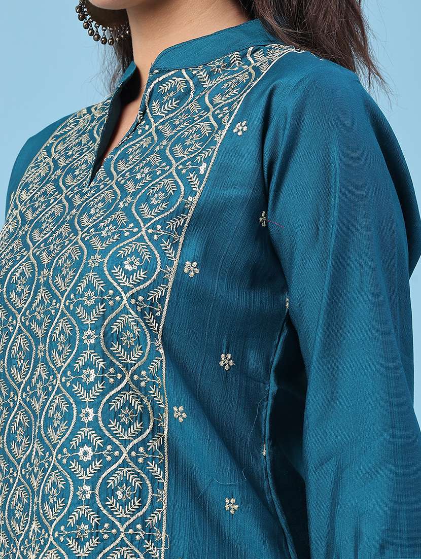 women embroidered three quarter sleeve kurta pant with dupatta set - 22338455 -  Standard Image - 1