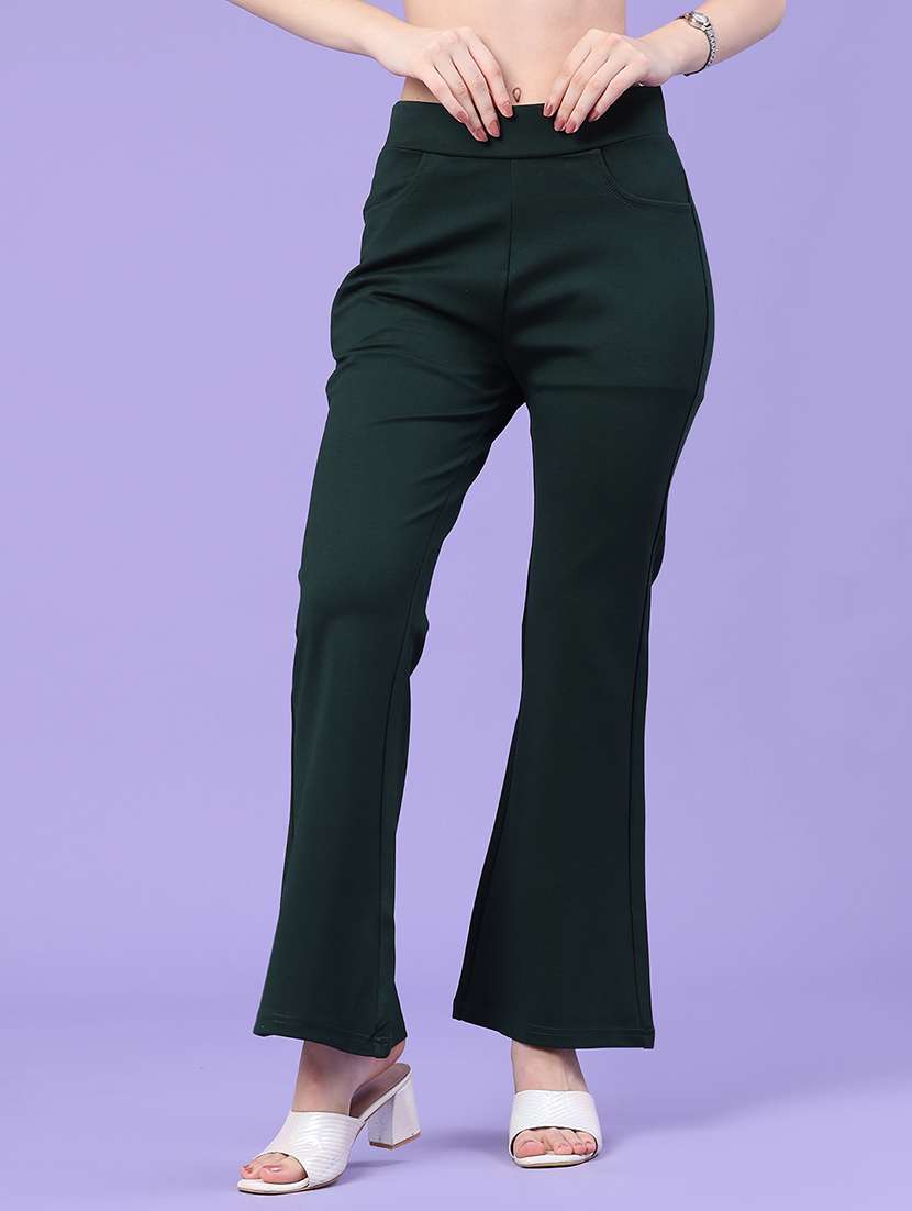 women solid mid rise bootcut trouser