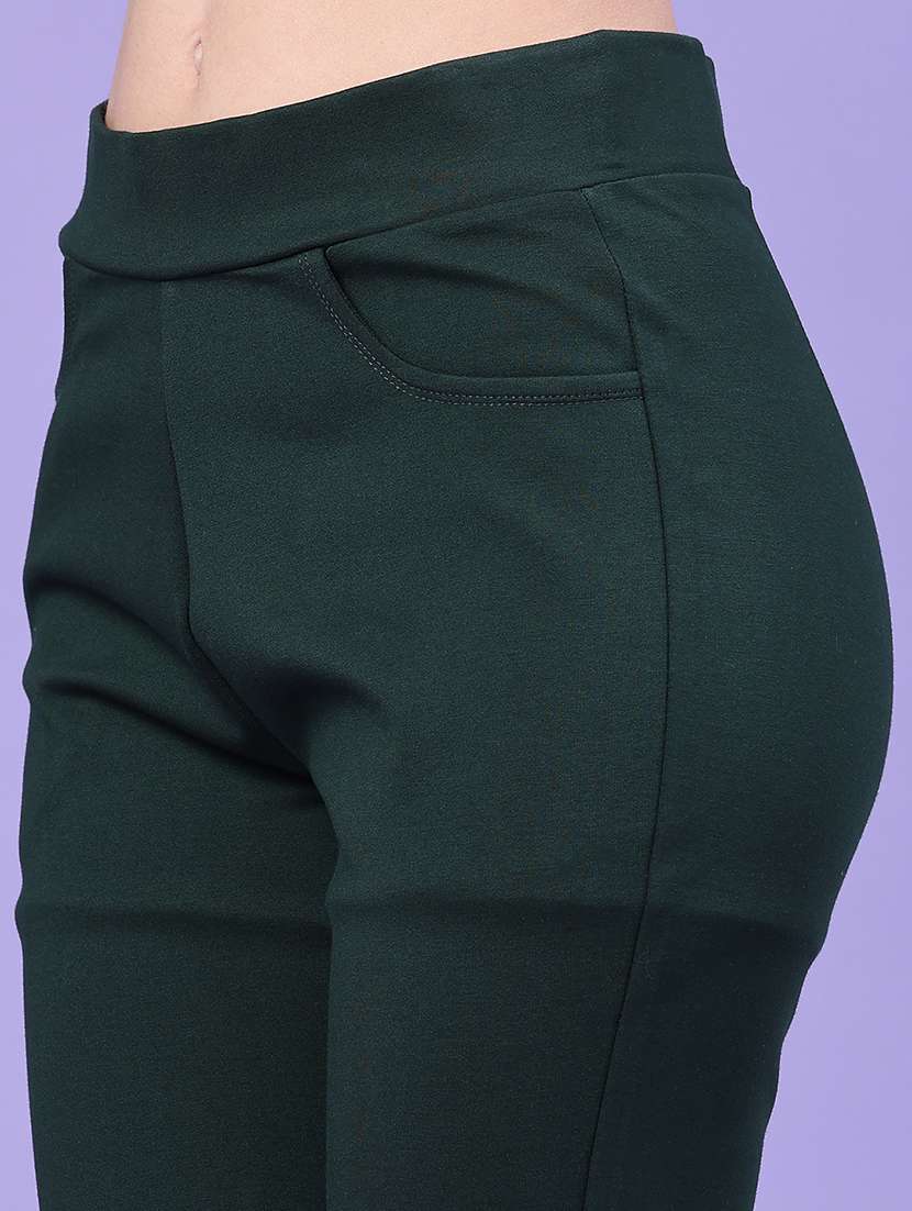 women solid mid rise bootcut trouser - 22338715 -  Standard Image - 1