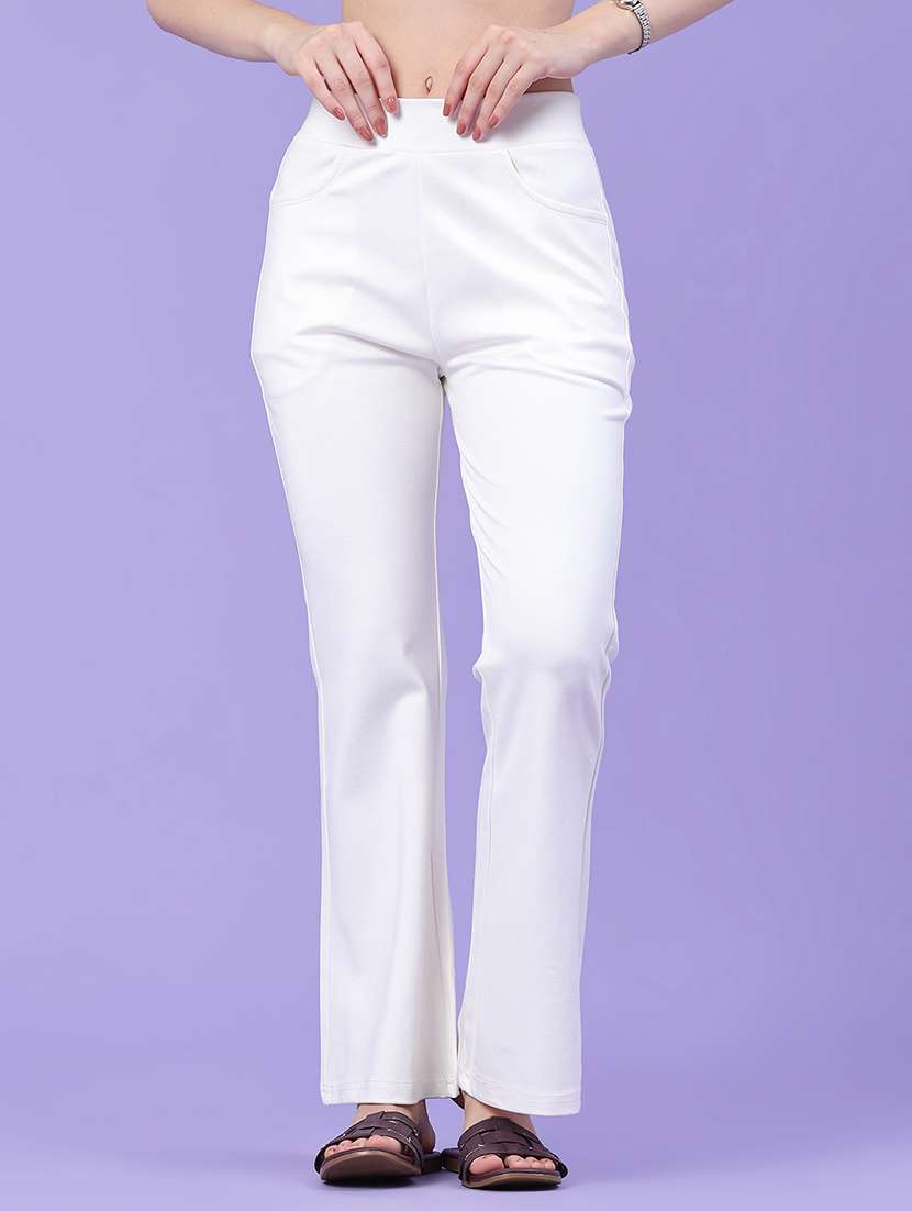 women solid mid rise bootcut trouser