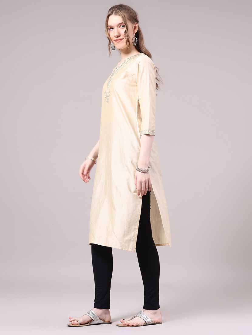 Women Embroidered Three Quarter Sleeve Straight Kurta - 22338760 -  Standard Image - 4