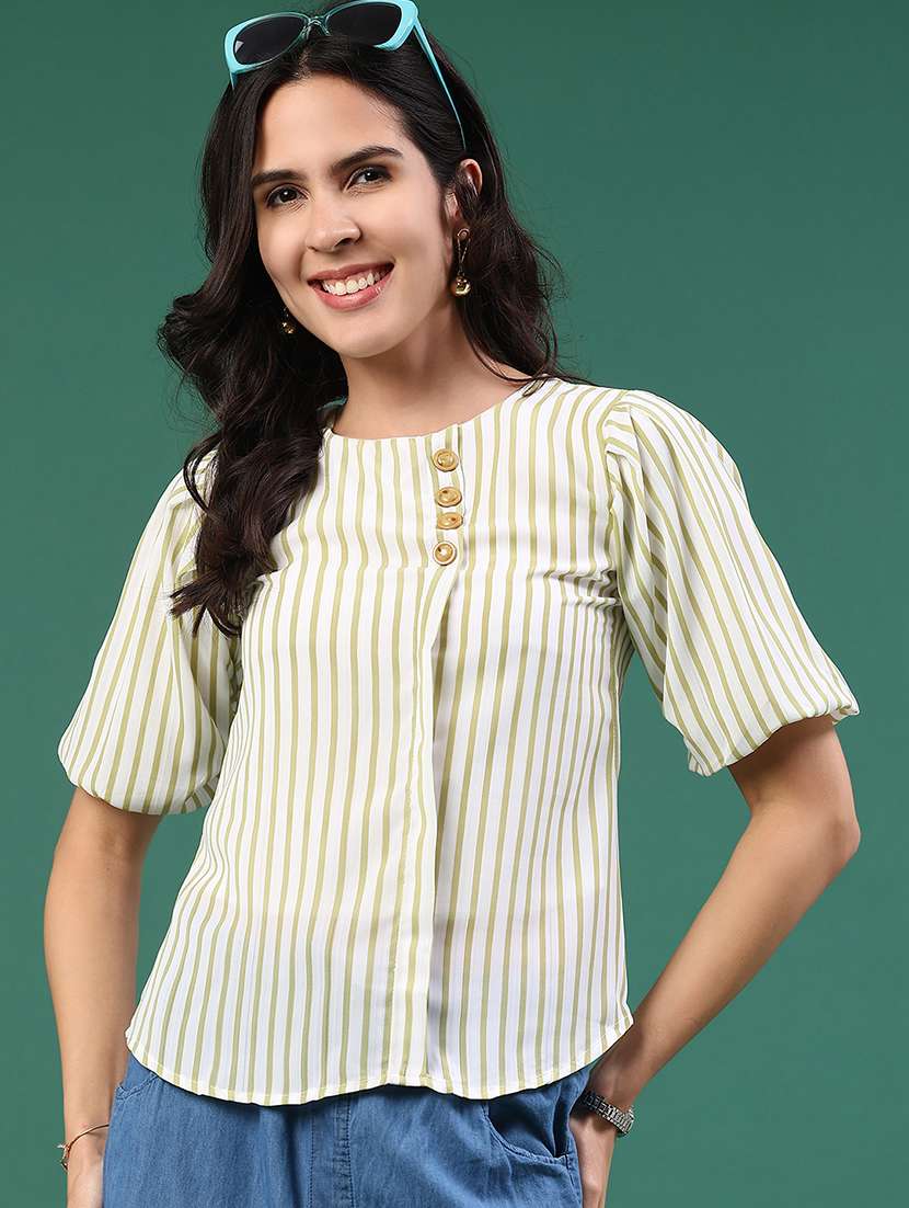 women striped round neck top