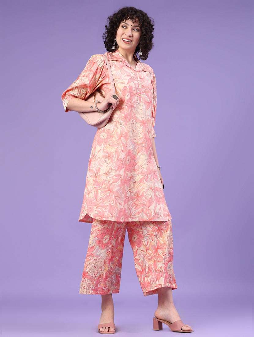 women printed three quarter sleeve co-ord set