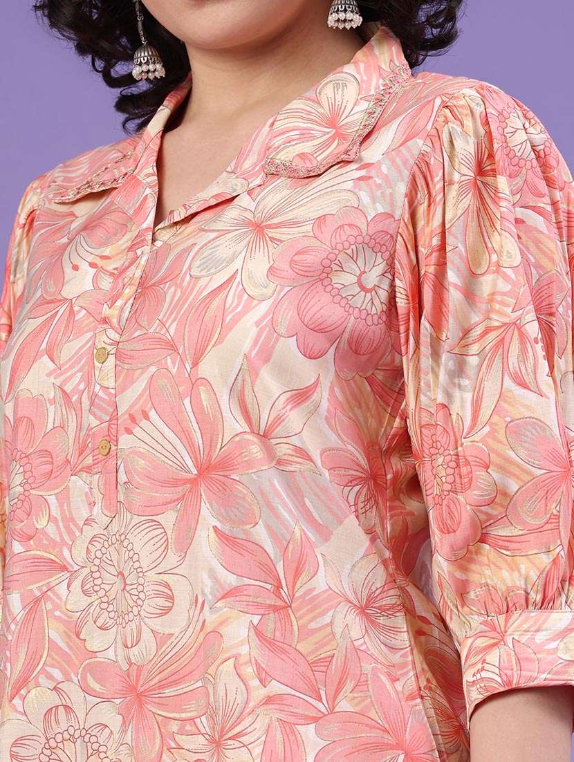 women printed three quarter sleeve co-ord set - 22338879 -  Standard Image - 1
