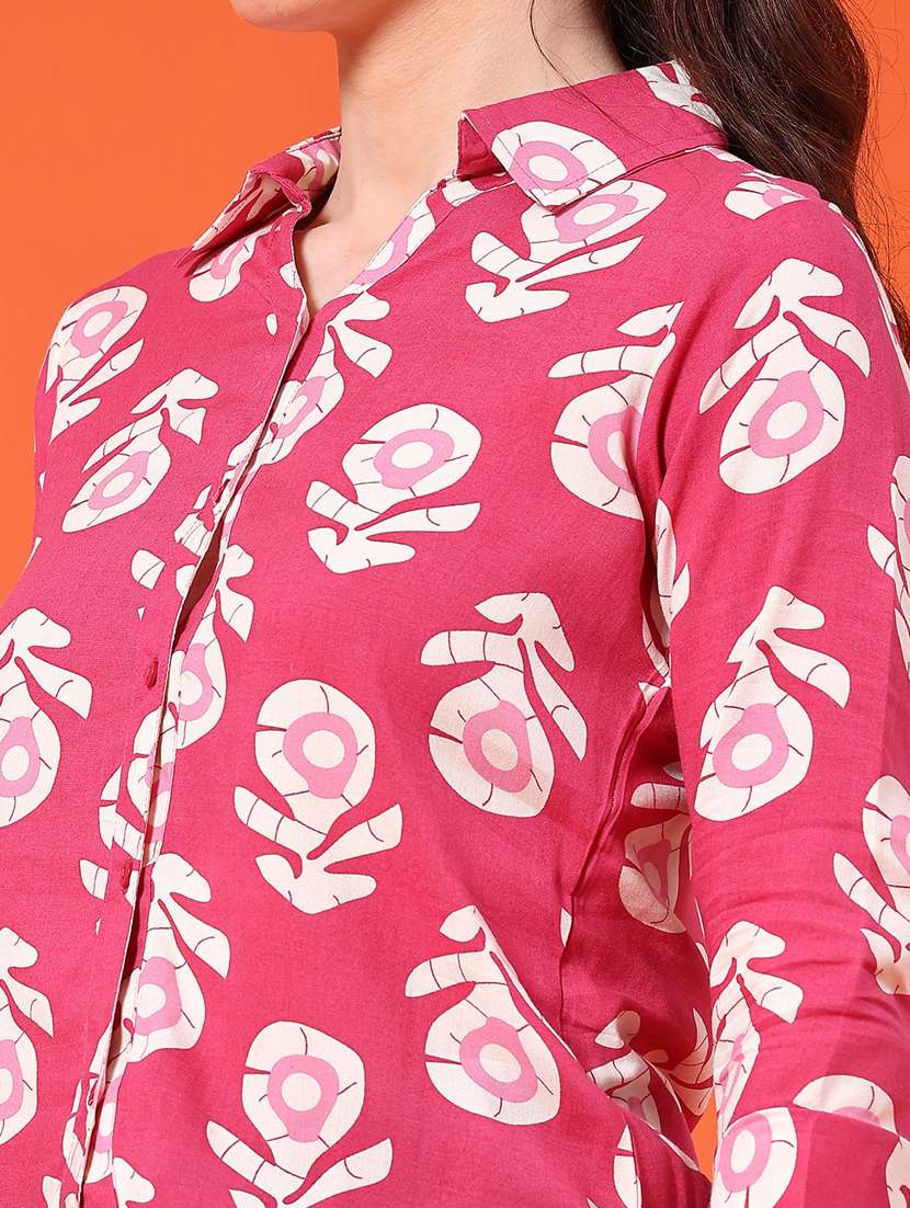 women printed collared three quarter sleeve shirt - 22338880 -  Standard Image - 1