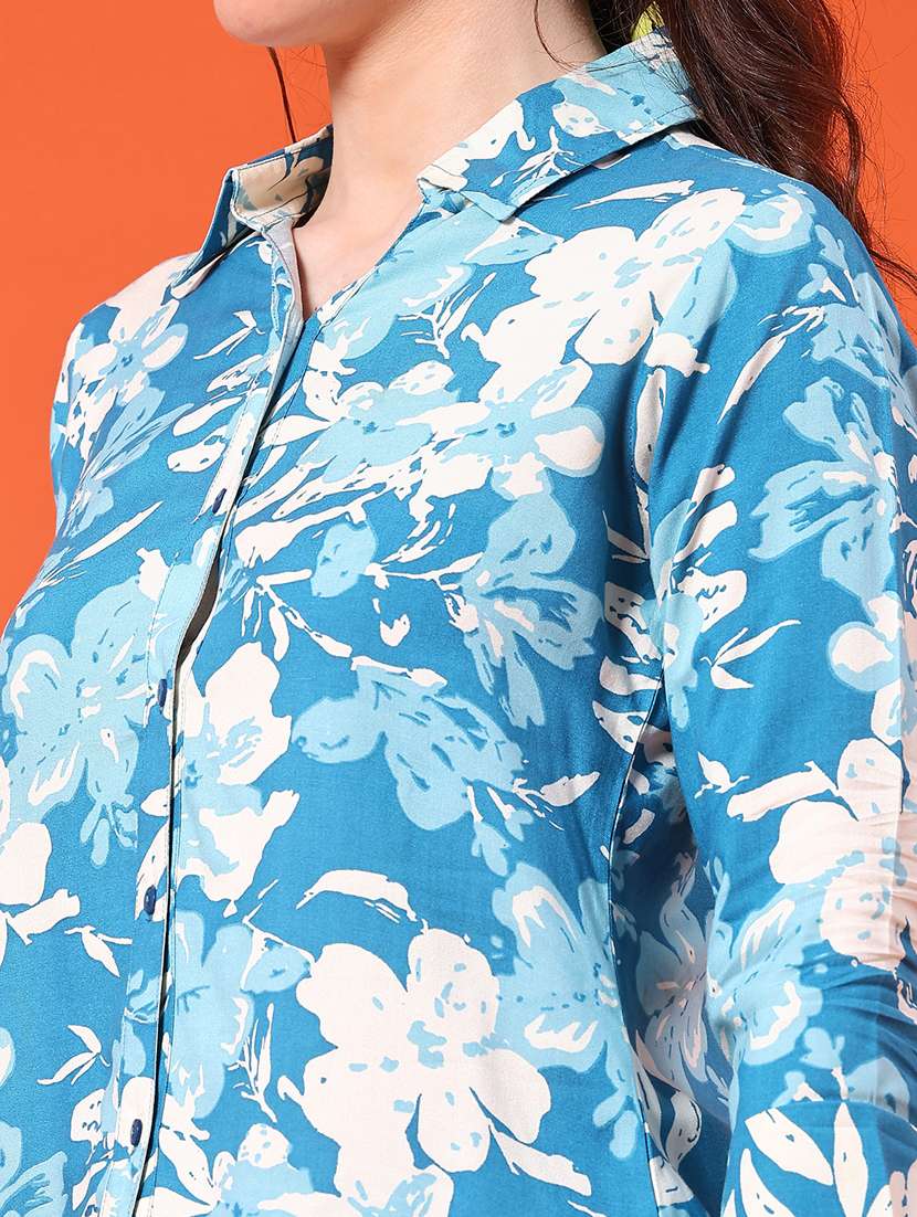 women floral print collared three quarter sleeve shirt - 22338884 -  Standard Image - 1