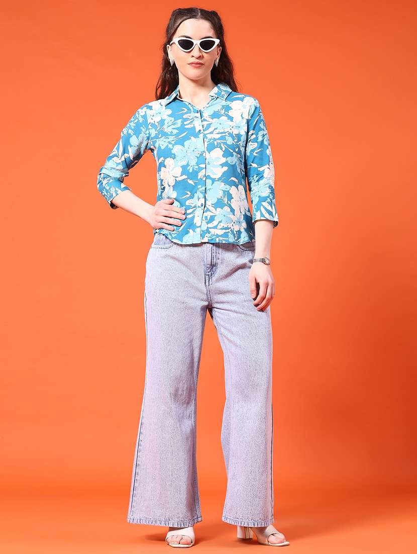 women floral print collared three quarter sleeve shirt - 22338884 -  Standard Image - 4