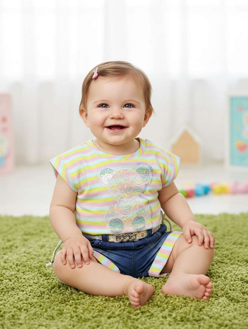 green cotton combo infant twin set - 22338906 -  Standard Image - 1