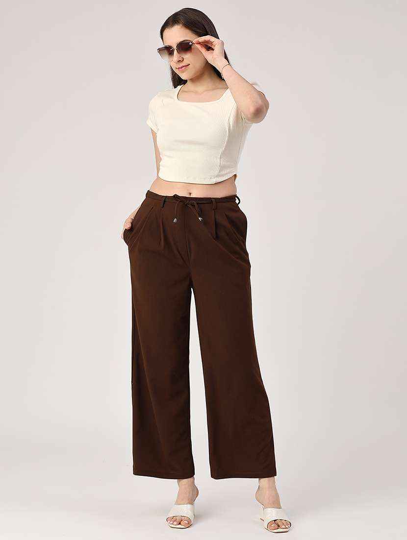 women solid mid rise tapered pants - 22338941 -  Standard Image - 4