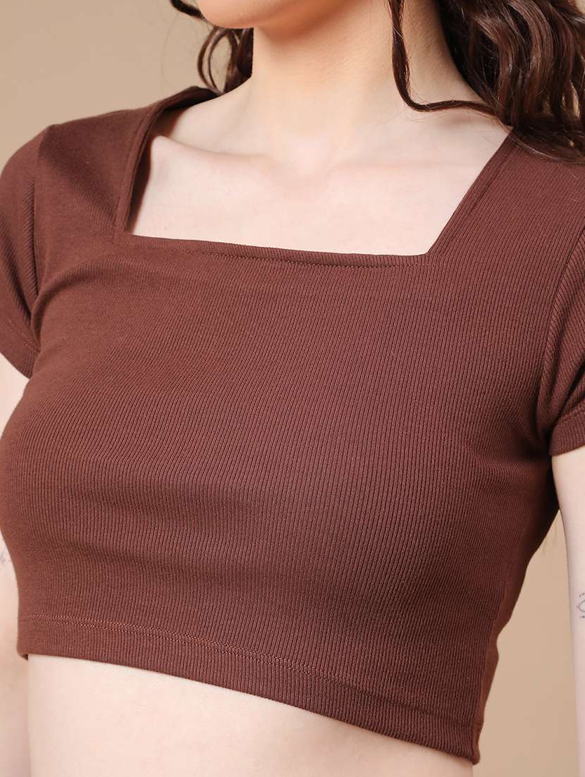 brown cotton crop top - 22338966 -  Standard Image - 1