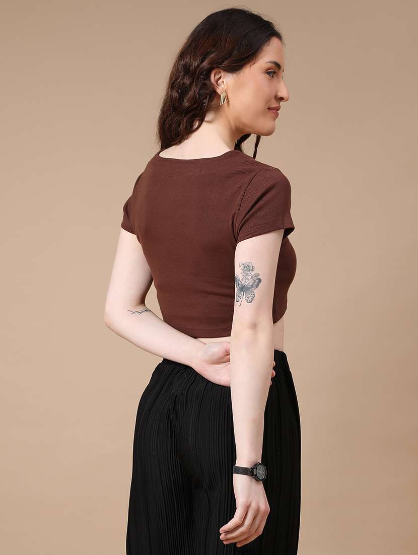 brown cotton crop top - 22338966 -  Standard Image - 4