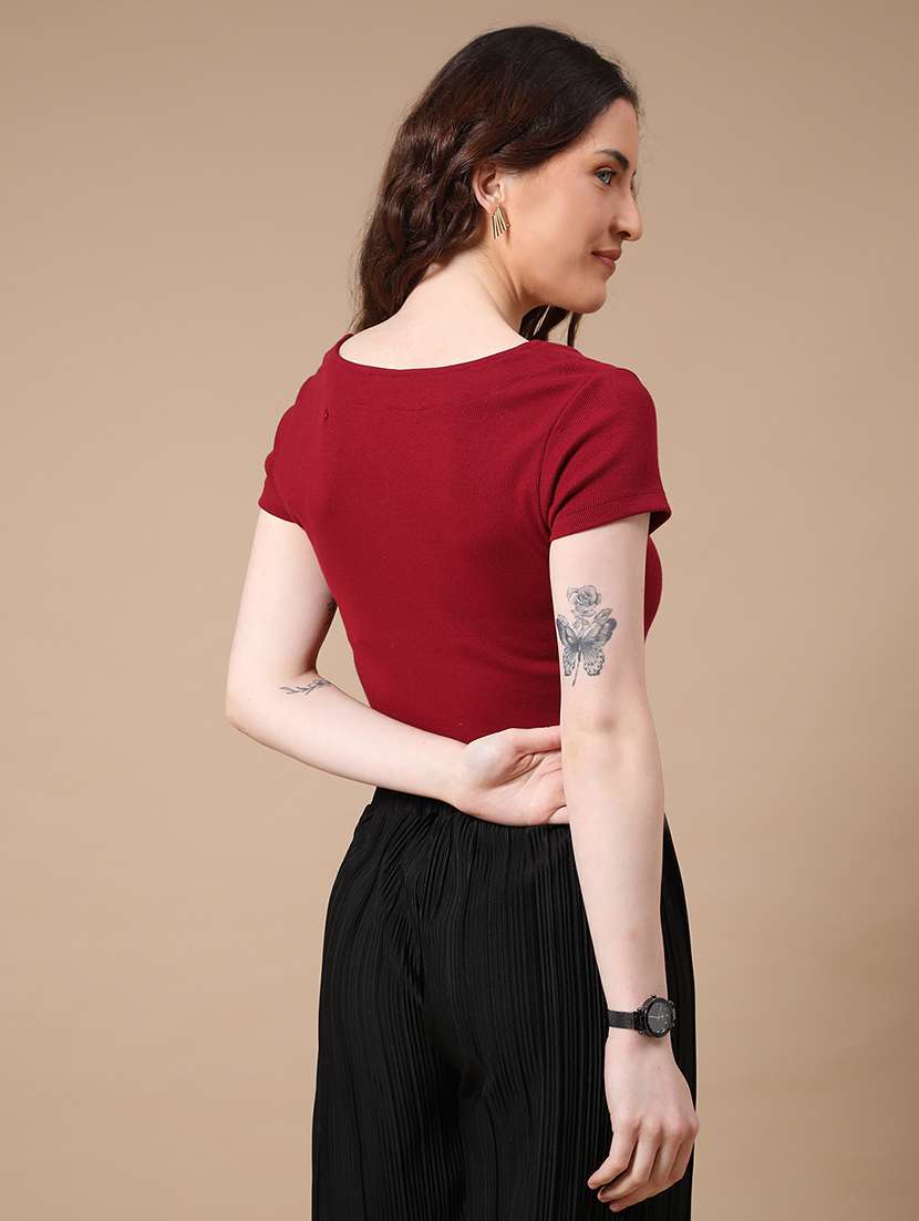 maroon cotton crop top - 22338967 -  Standard Image - 4