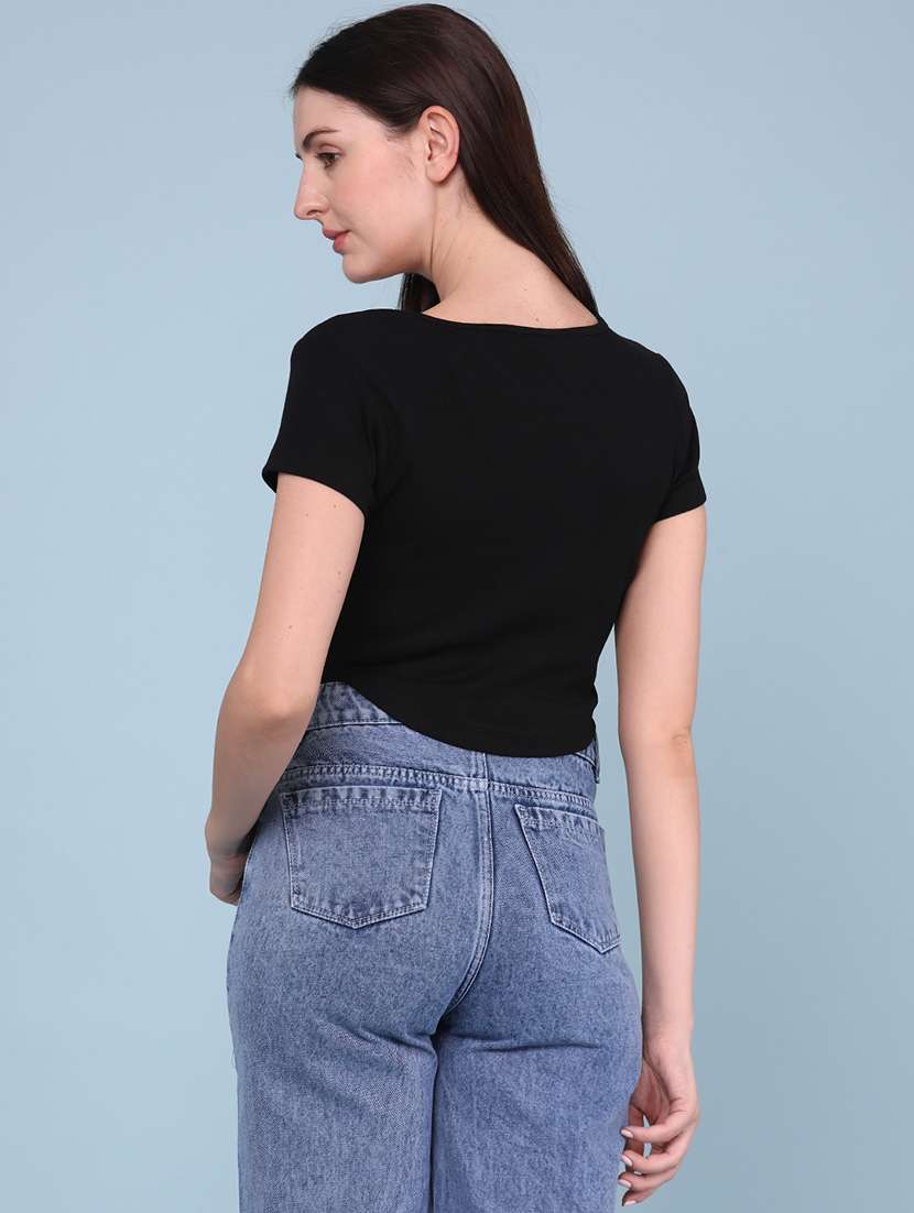 Women Solid Short Sleeves Crop T-shirt - 22338972 -  Standard Image - 4