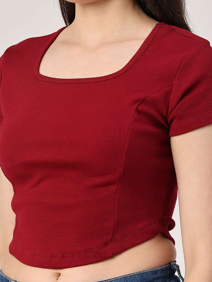 women solid square neck t-shirt - 22338974 -  Standard Image - 1