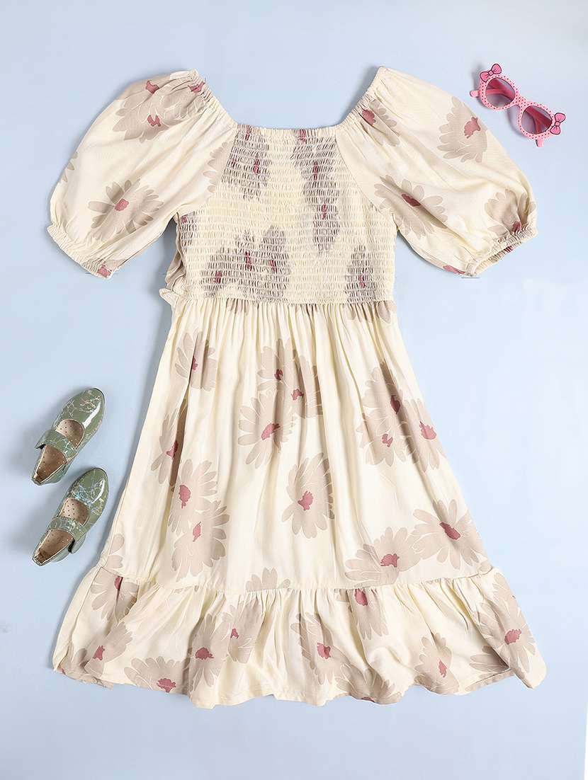 beige rayon fit & flare dress - 22338990 -  Standard Image - 1
